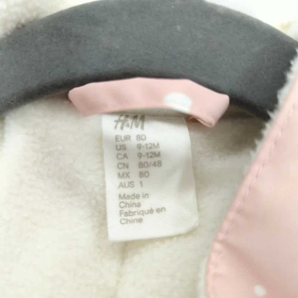 H&M Water Repellent Pink with Polka Dots Snowsuit Fleece Lined Baby Size 9-12mo